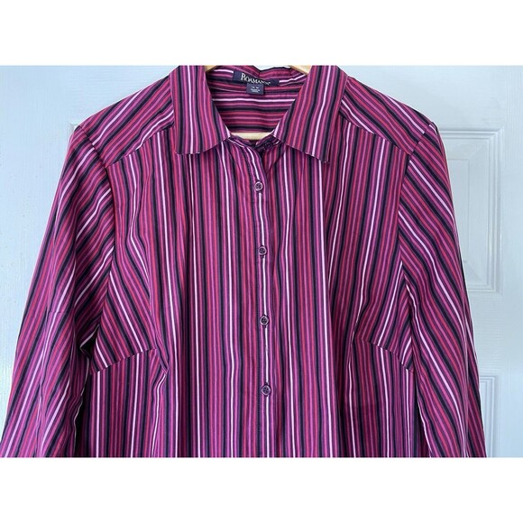 Roaman's Womens Plus Size Kate Tunic Big Shirt Purple Stripe 16 W Button-up 3/4 - Picture 3 of 11